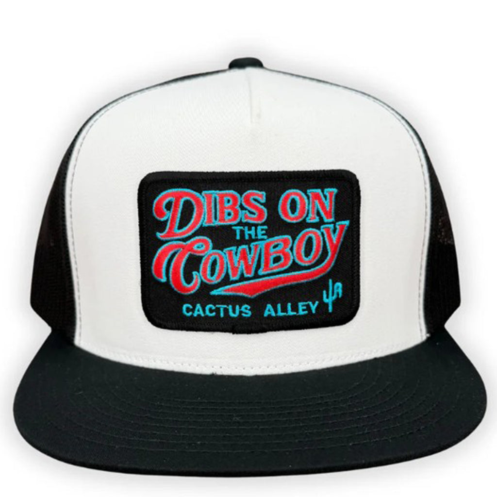Black and White Cap with Dibs on The Cowboy Patch on White Background