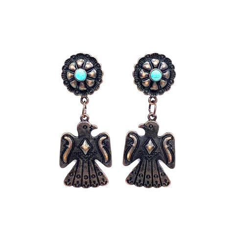Copper Thunderbird Concho Drop Earrings 