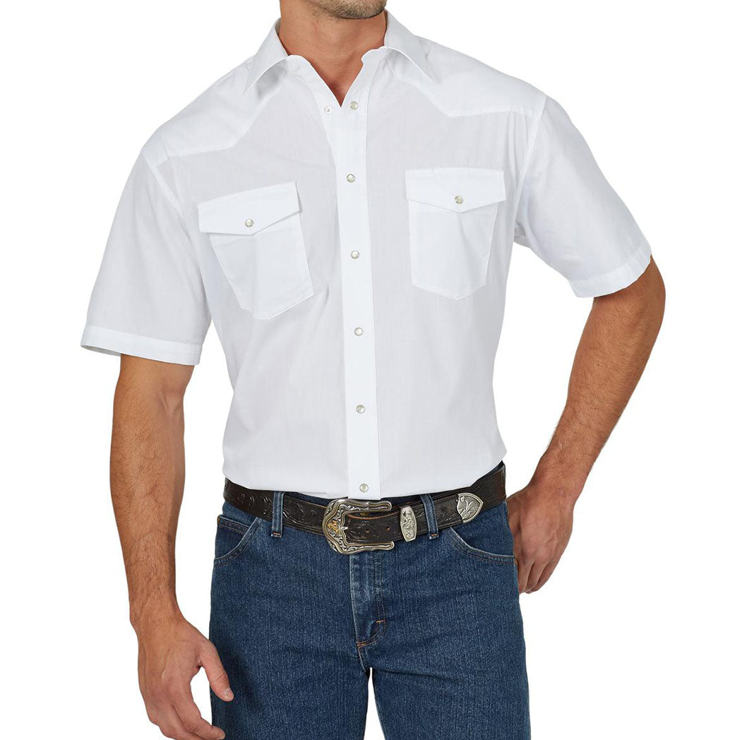 Wrangler Men's White Short Sleeve Pearl Snap