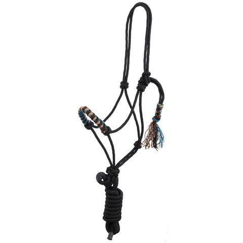 Black Halter with Lead. Brown, Tan, Black and Turquoise mohair noseband