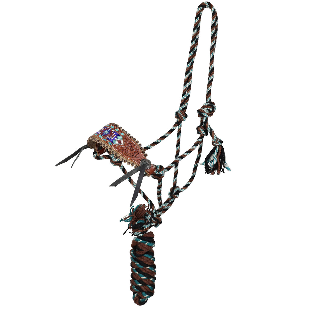 Full view of Showman Southwest Flair Mohair Cowboy Knot Halter with Lead 