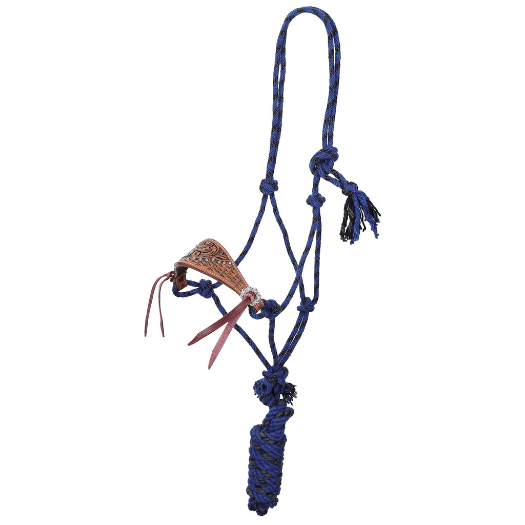 Full view of Showman Midnight Canopy Mohair Cowboy Knot Halter with Lead 