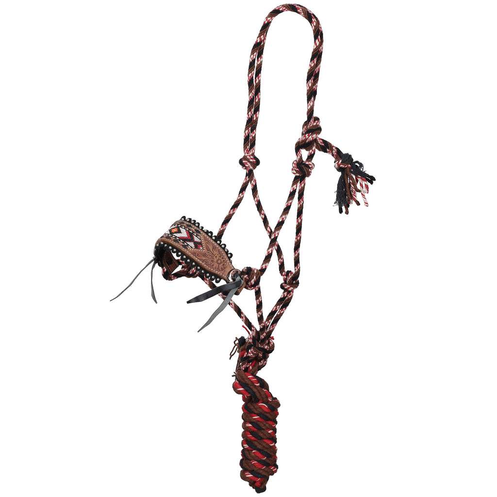 Full view of Showman Crimson Mesa Mohair Cowboy Knot Halter with Lead 