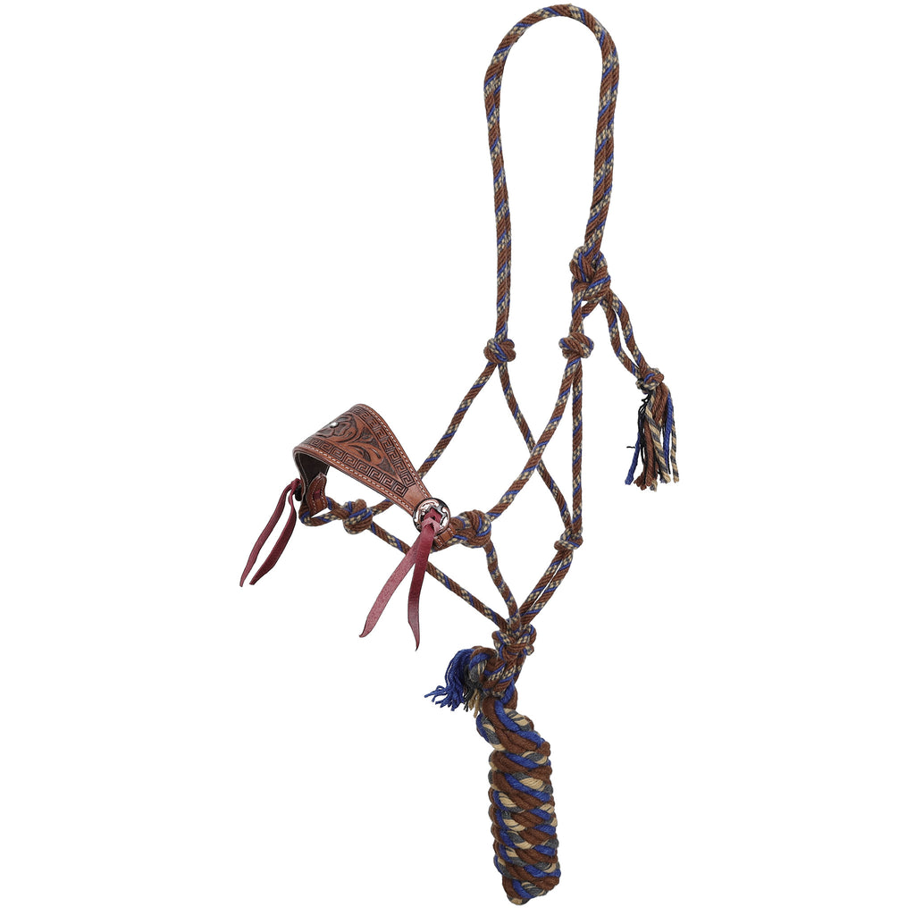 Full view of Showman Azure Prairie Mohair Cowboy Knot Halter with Lead 