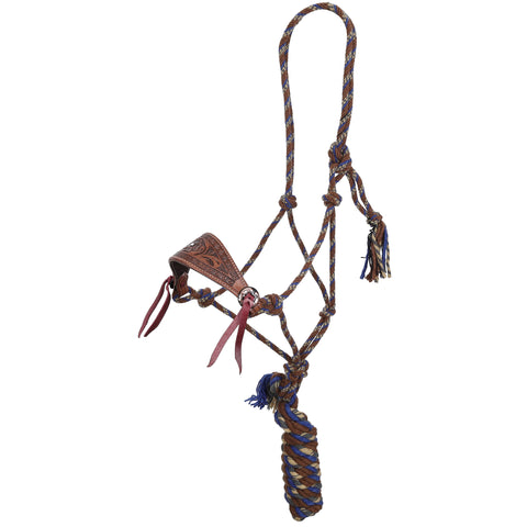 Full view of Showman Azure Prairie Mohair Cowboy Knot Halter with Lead 