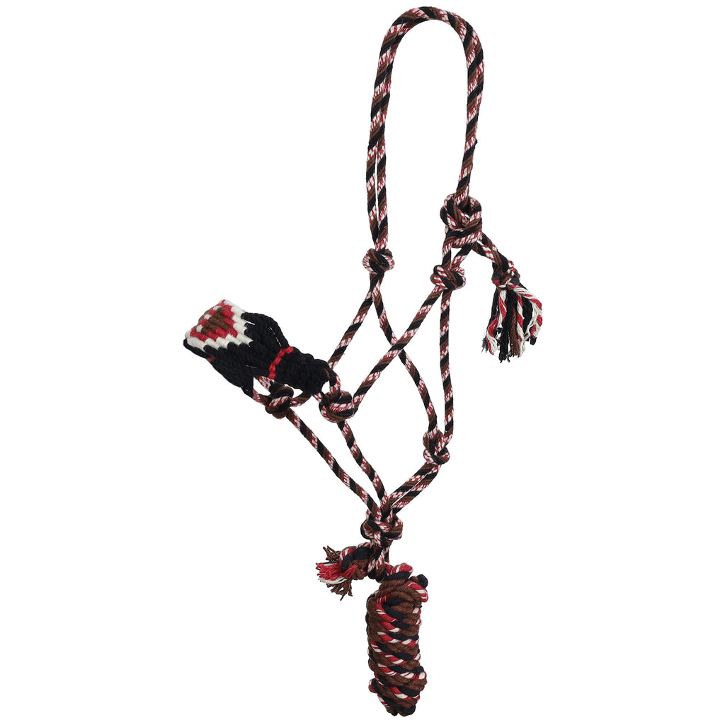 Full view of Showman Wildfire Horizon Mohair Cowboy Knot Halter with Lead 