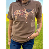 Brown Rhinestone Cowhorse Tee Close Up