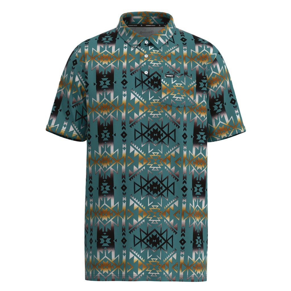 Hooey Men's "Hot Shot" Turquoise with Aztec Print Polo