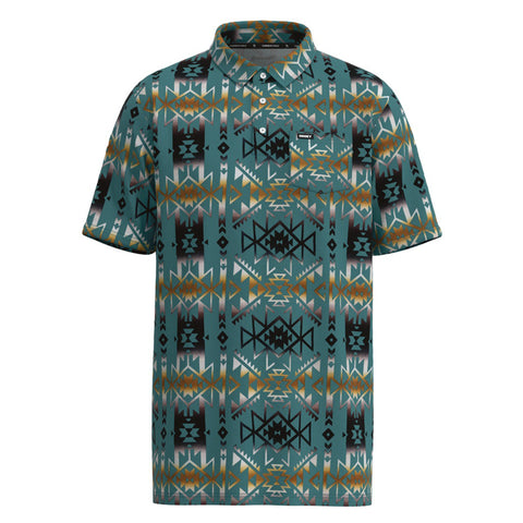 Hooey Men's "Hot Shot" Turquoise with Aztec Print Polo