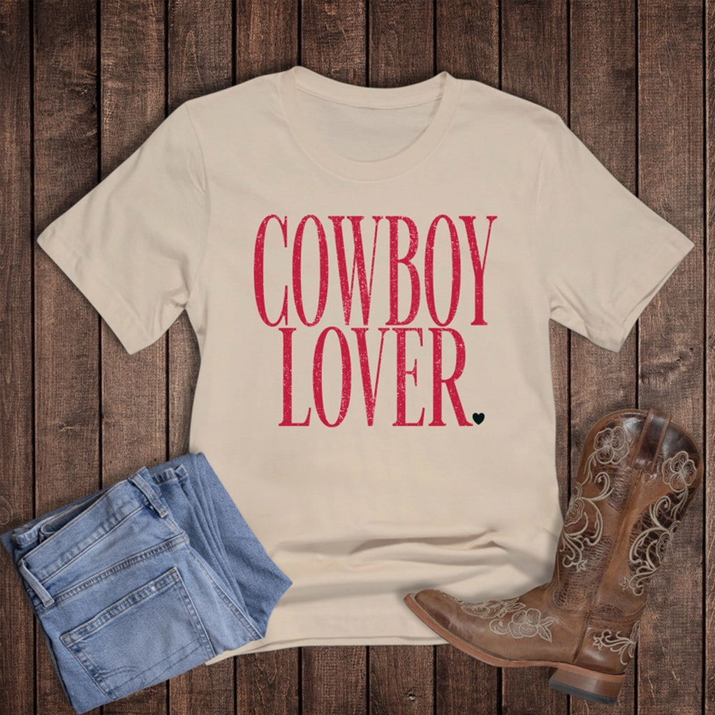 Flat lay of cowboy lover shirt with jeans and boots. 