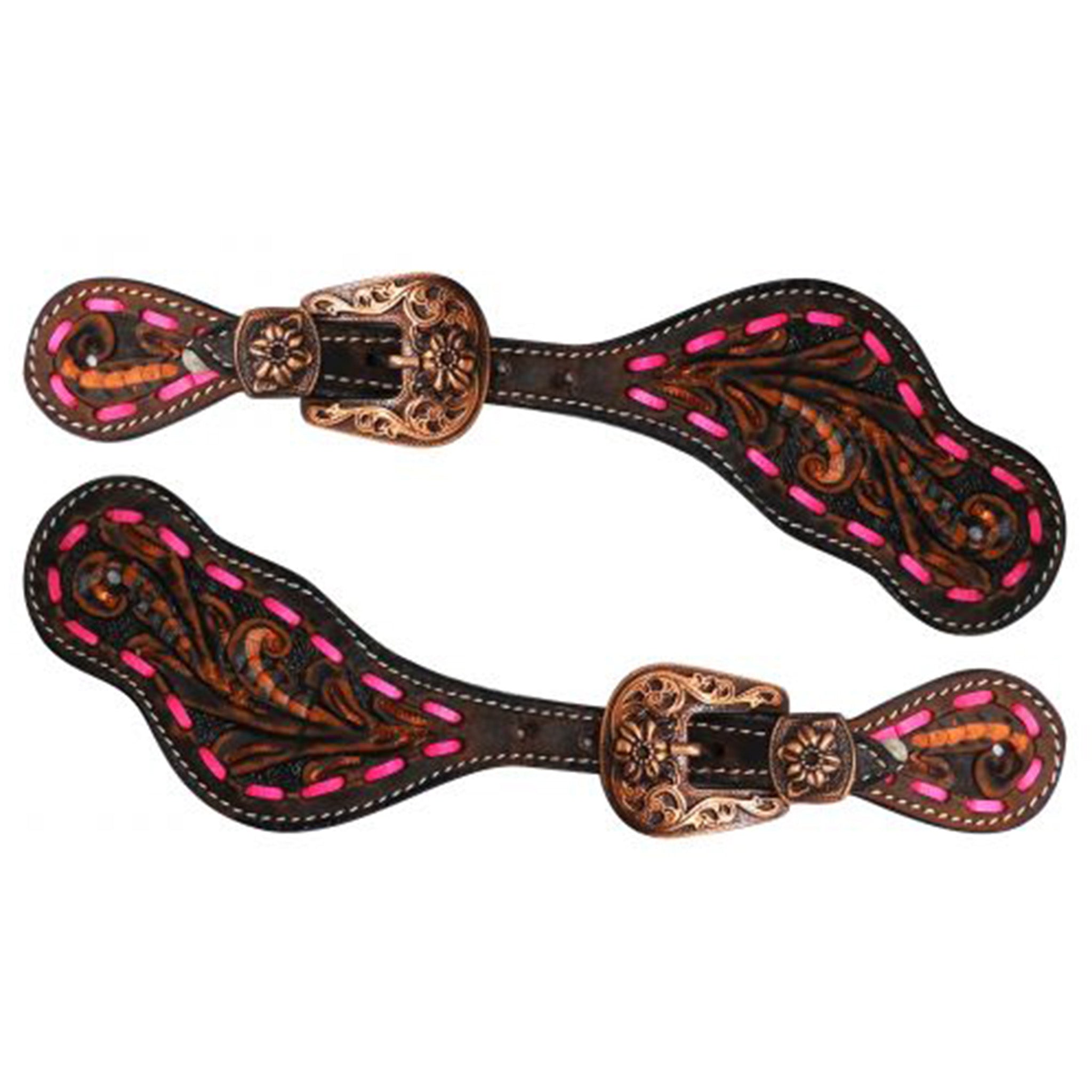 Showman Ladies Floral Tooling with Buckstitch Spur Straps