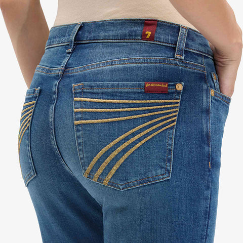 Gold stitching on back pockets, mid rise, 7 for all mankind 
