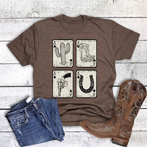 Brown t-shirt with playing card design