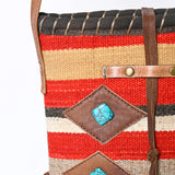 Corner view of blanket purse and turquoise stone