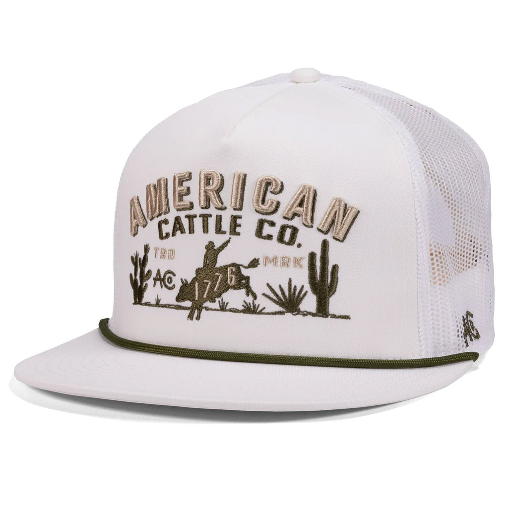 White 8 Second American Cattle Co. Cap front and side view