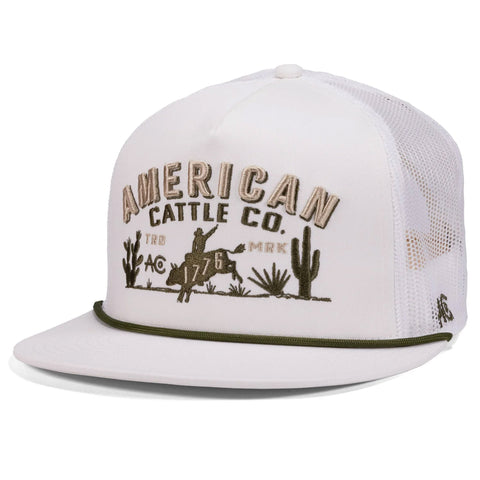 White 8 Second American Cattle Co. Cap front and side view