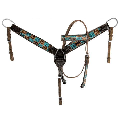 Showman Teal Gator Patch Headstall/Breast Collar
