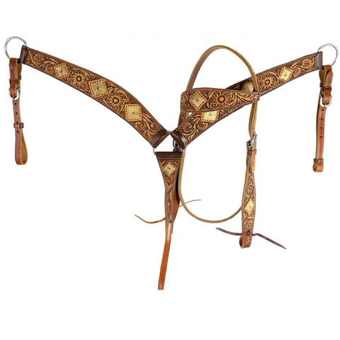 Showman Floral W/ Rawhide Flower Headstall and Breast Collar