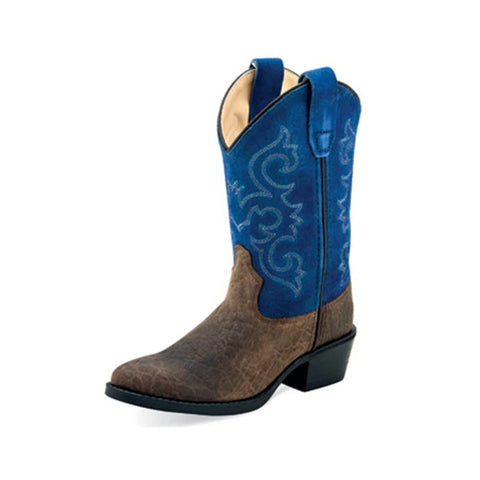 kids Brown Distressed and Blue Western Boot.