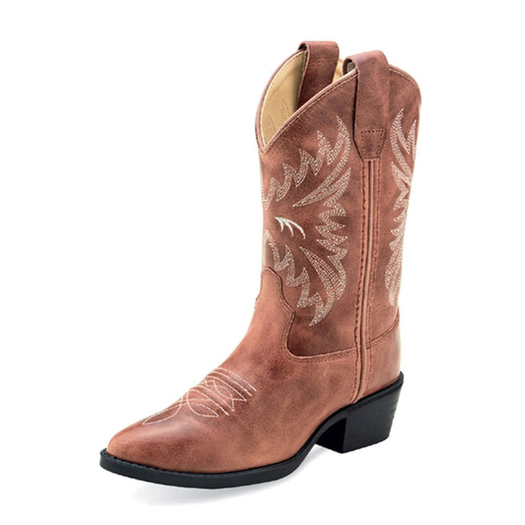 OLD WEST Children's Western Cactus Pink Leather Cowboy Boots