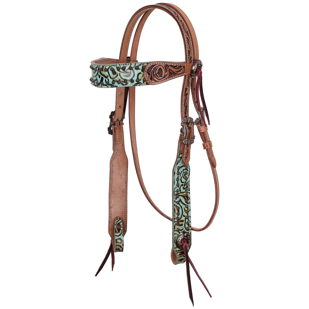 Full view of Showman Rustic Rose Browband Headstall 