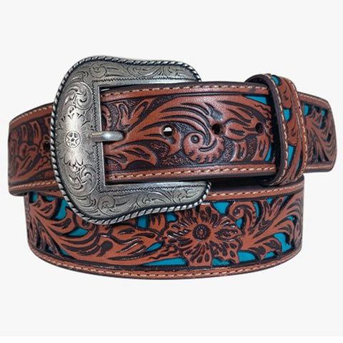 Roper Men's Floral Turquoise Cut Belt