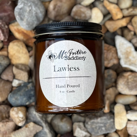 8 oz jar candle with a lawless fragrance 