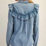 Back of the shirt, ruffle yoke extends to the backside.