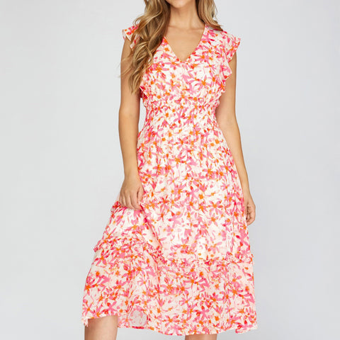 She +Sky Women's Floral Print Ruffle Dress