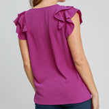 Women's Solid Purple Flutter Short Sleeve