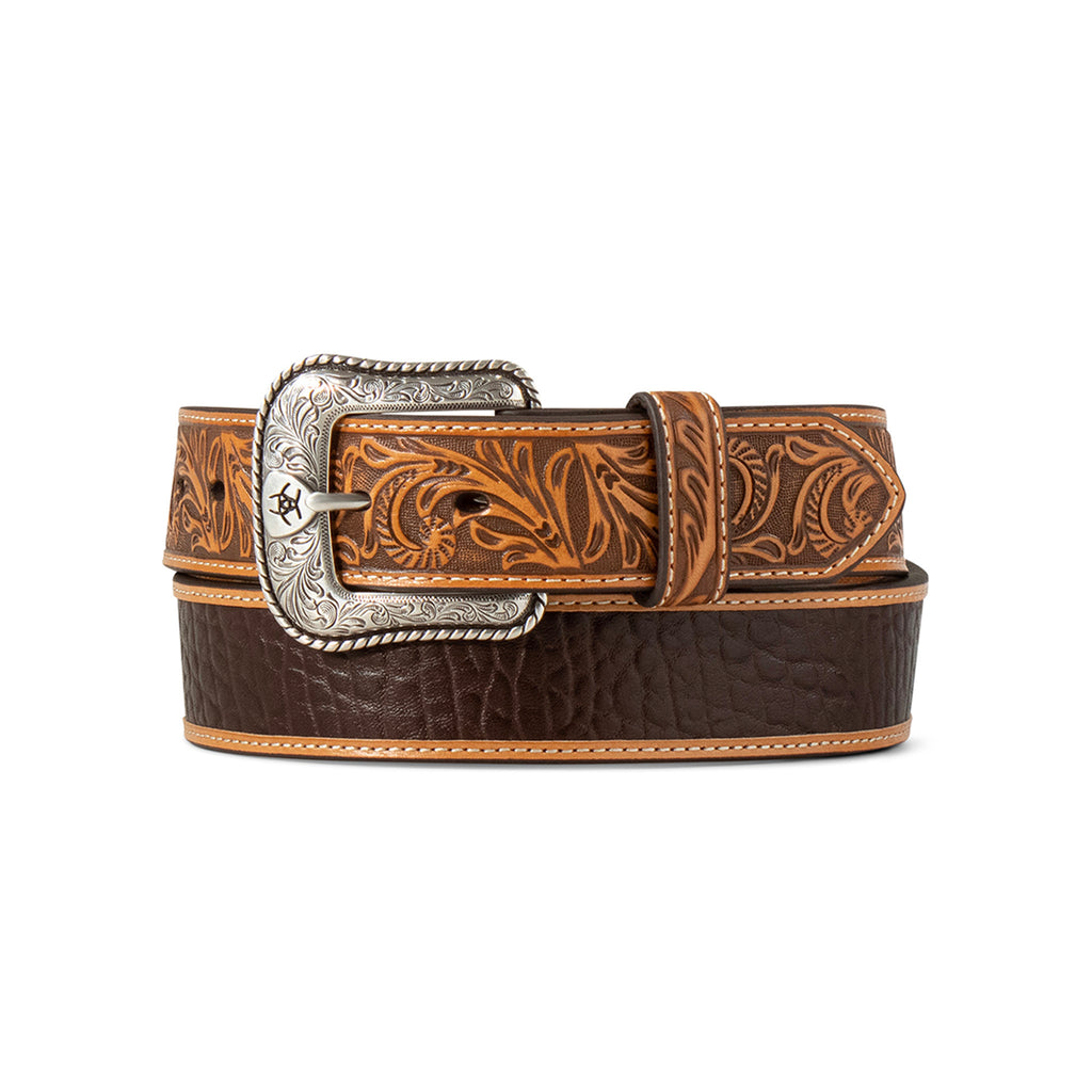 Ariat Men's 1 1/2" Crocodile Inlay Embossed Tabs Belt