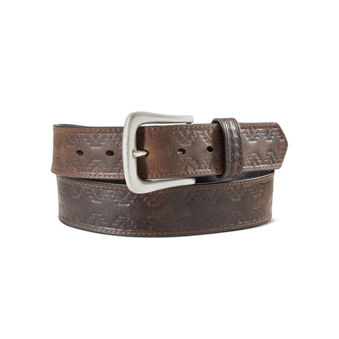ARIAT SOUTHWESTERN EMBOSSED BROWN - ACCESSORIES BELT MEN 