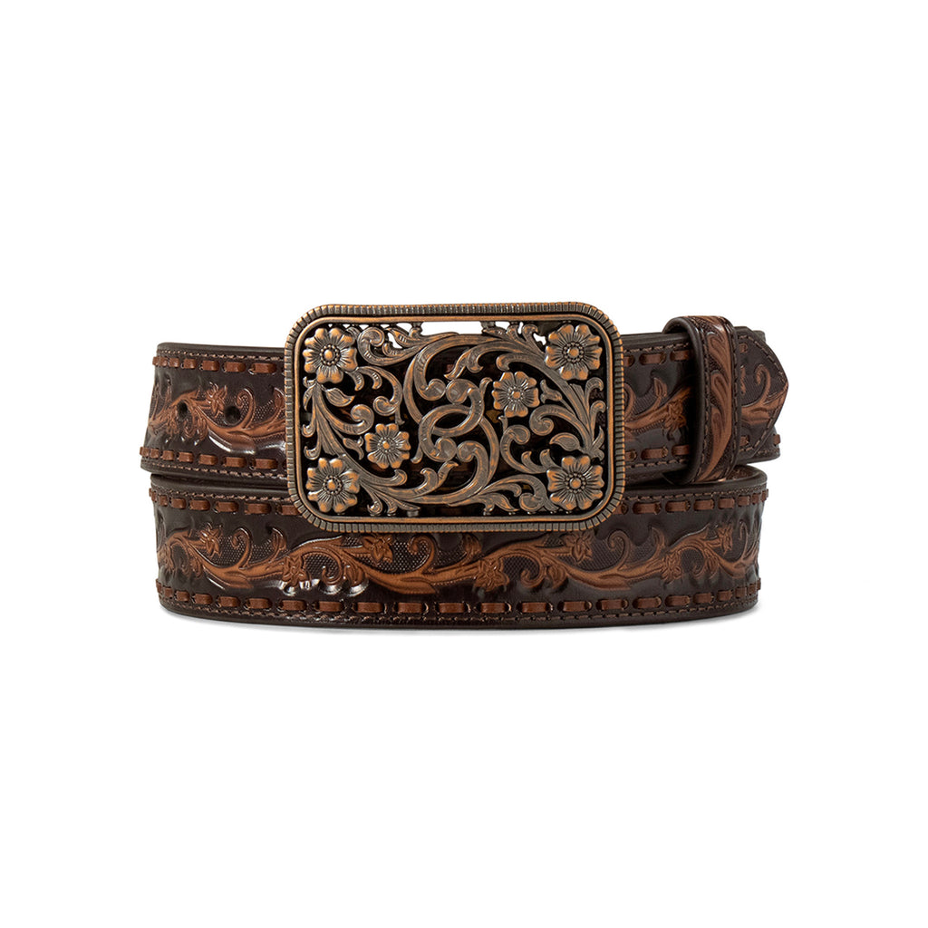 Ariat Ladies Belt 1/2" Floral Embossed Step Lace in Chocolate