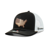Ariat Men's USA Leather Patch Black Snapback Baseball Cap