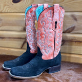 coral shaft with black suede toe boots
