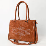 Tan Suede Tote Bag with White boot stitching design