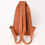 Back view with back zipper pocket suede straps