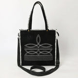 Black Suede White Boot Stitched Tote Shoulder Bag