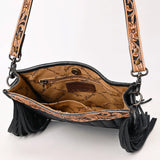 Open view of purse. Snap closure. Zipper pocket inside. Open top pocket inside