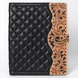Black Puffer and Tooled Leather Snap Closure Binder