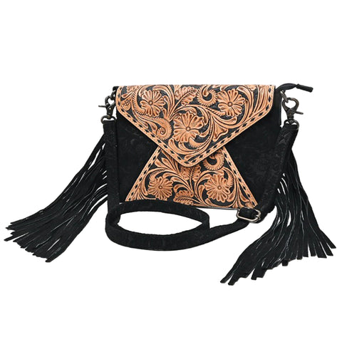 Black Embossed and Tooled Envelope Purse