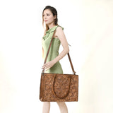 American Darling Brown Floral Tooled Tote