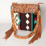Blanket Aztec purse with floral tooling and fringe