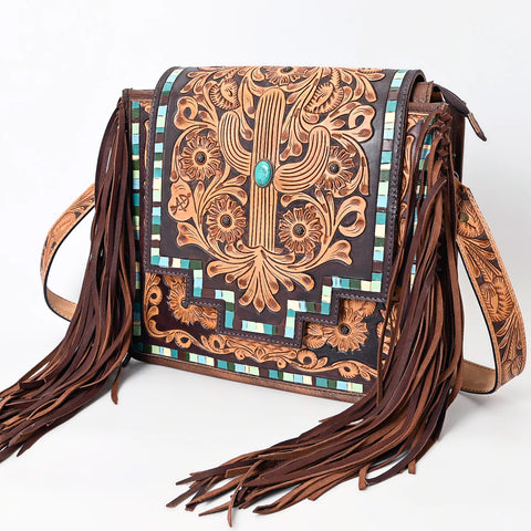 American Darling Turquoise Cactus Tooled Crossbody