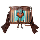 Aztec Blanket Style Bag with Large Turquoise Concho and fringe