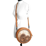 Shoulder canteen purse with floral tooling and hide 