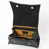 open view of lap closure with snap buttons - 4 pockets total - one pocket with zipper closure