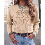 Western Embroidered Casual Pullover Sweatshirt