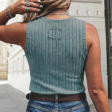 Western Mineral Wash Slim Fit Ribbed Tank Top In Sky Blue Back View