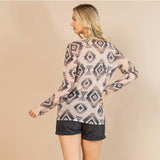 Charcoal & Cream Aztec Mesh Long Sleeve